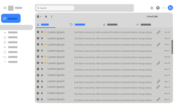 Vector browser page Gmail logo and Gmail page and icons vector illustration. layout, Gmail interface. vector eps10