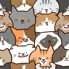 Seamless Pattern of Cute Cartoon Cat Face Illustration Design