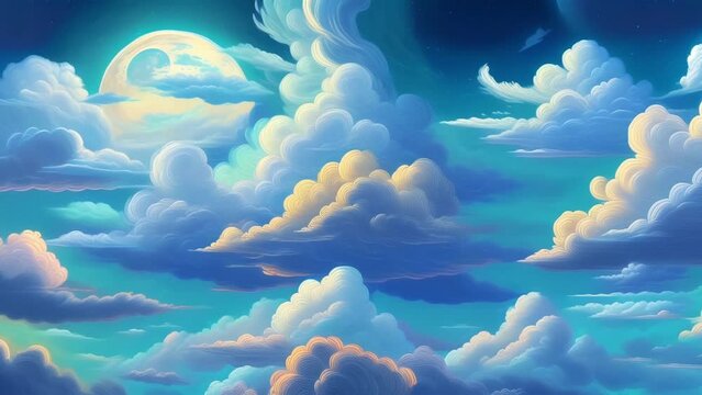 blue cartoon sky with clouds