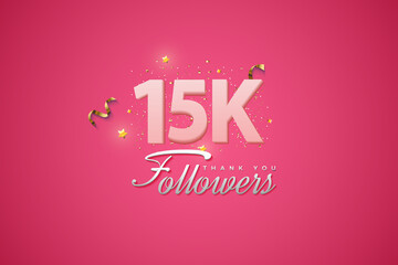 15000 followers card light Pink 15K celebration on Pink background, Thank you followers, 15K online Social media achievement poster, 