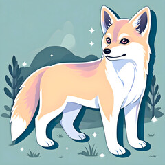 cute cartoon sticker art design of a tan orange and white husky dog fox wolf puppy