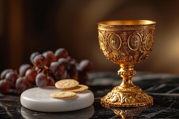 Golden Chalice with Grapes and Coins: A Monthly Celebration of Wealth and Abundance Generative AI