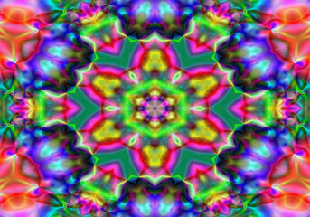 A captivating image where various media images are refracted through a kaleidoscope. psychedelic background.