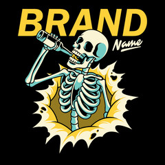 Vector illustration skull drinking beer
