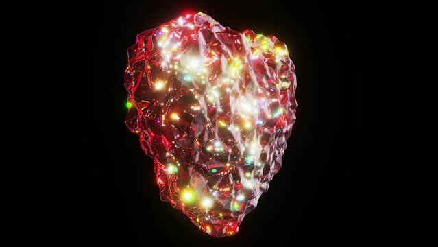 Realistic looping 3D animation of the shining precious heart-shaped red ruby or gemstone rendered in UHD with alpha matte