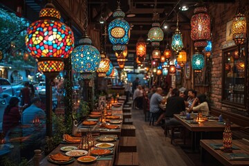 Restaurant with a Modern and Colorful Atmosphere Generative AI
