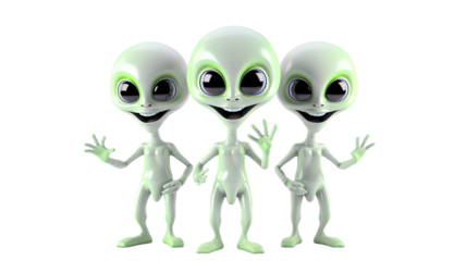Aliens arrival concept aliens are smiling and waving white background