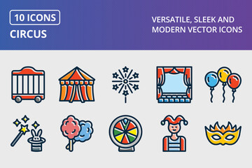 Circus Thick Line Filled Dark Colors Icons Set