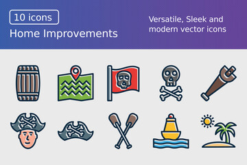 Fototapeta premium Pirate Thick Line Filled Dark Colors Icons Set