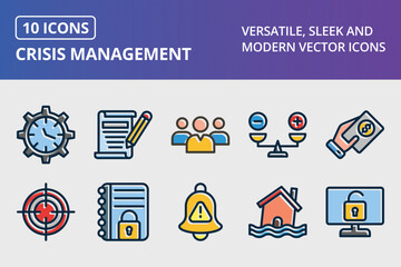 Crisis Management Thick Line Filled Dark Colors Icons Set