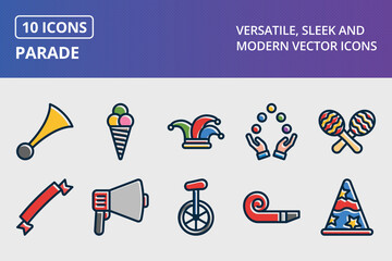 Parade Thick Line Filled Dark Colors Icons Set