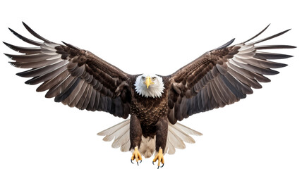 American Eagle is flying gracefully on white background.