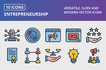 Entrepreneurship Thick Line Filled Dark Colors Icons Set