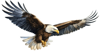 American Eagle is flying gracefully on white background. - obrazy, fototapety, plakaty
