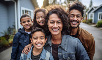 Multi-Ethnic Family Happiness Captured on Home Driveway - obrazy, fototapety, plakaty