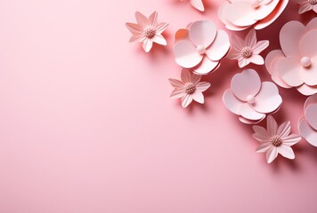 pink flowers and hearts on a pink background