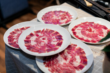 jamón serrano, jamón, sabroso, cerdo, plato, bandejeo