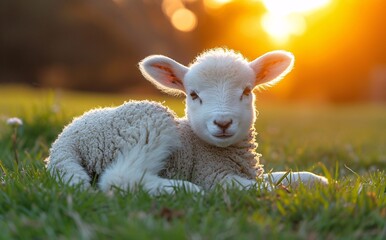 Fototapeta premium Sunny Afternoon with a Sheep: A Cute and Cozy Moment Generative AI