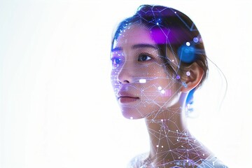 デジタルと融合した日本人女性のイメージ（白背景・メタバース・アバター・VR・AR） - obrazy, fototapety, plakaty