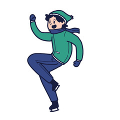 illustration of a man is dancing while playing ice skating. winter activity, cartoon flat vector illustration