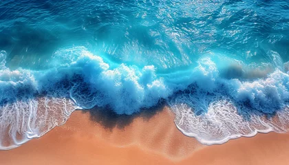 Tuinposter Wave of the Month: Blue Ocean Waves Crashing on the Shore Generative AI © Bipul Kumar