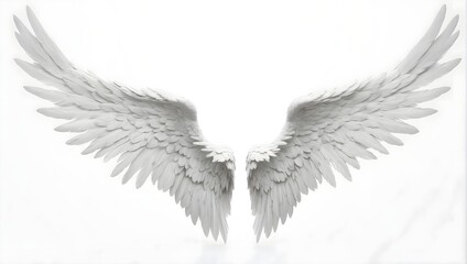 photo of white angel wings isolated on white background - obrazy, fototapety, plakaty