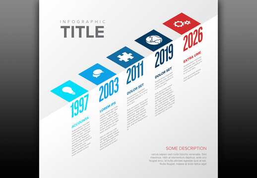 Simple light isometry blue and red timeline on the white block edge