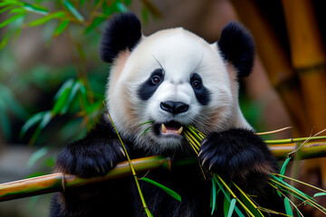 Cute panda eating  bamboo