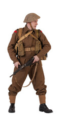 The man is an actor in vintage military uniform of the American soldier, period World War I, 1914-1918