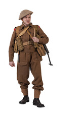 The man is an actor in vintage military uniform of the American soldier, period World War I, 1914-1918