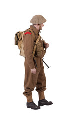 The man is an actor in vintage military uniform of the American soldier, period World War I, 1914-1918