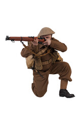 Fototapeta premium The man is an actor in vintage military uniform of the American soldier, period World War I, 1914-1918