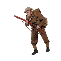 The man is an actor in vintage military uniform of the American soldier, period World War I, 1914-1918