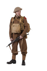 Fototapeta premium The man is an actor in vintage military uniform of the American soldier, period World War I, 1914-1918