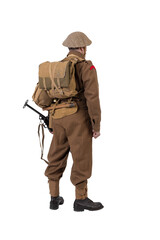 The man is an actor in vintage military uniform of the American soldier, period World War I, 1914-1918