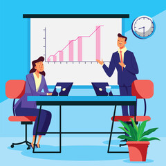 Business Activity interaction people in the office working together flat illustration