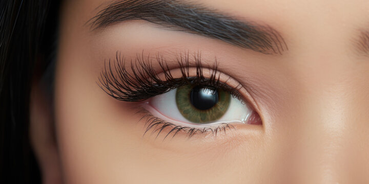 Close-up of Woman's Asian Hazel Eye with Long Eyelashes
