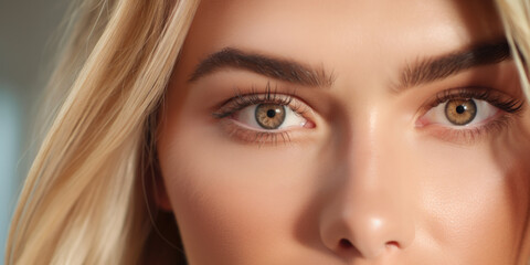 Close-up of Blonde Woman's Eyes with Light Brown Iris and Mascara