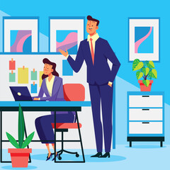Business Activity interaction people in the office working together flat illustration