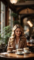 woman drinking coffee in cafe