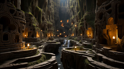 underground city. Futuristic city in the form of a labyrinth. Culture of ancient civilizations