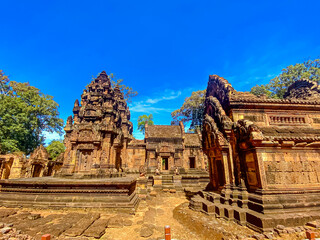 Naklejka premium Banteay Srei Temple was built in honor of the god Shiva, of the Khmer civilization, Angkor Cambodia