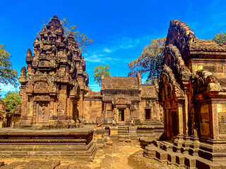 Naklejka premium Banteay Srei Temple was built in honor of the god Shiva, of the Khmer civilization, Angkor Cambodia