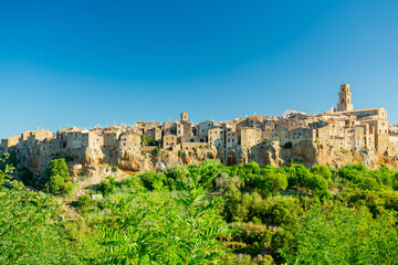 Fototapeta na wymiar Pitigliano, Italy. Panoramic view of the old town 