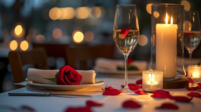 Fototapeta romantic dinner date, luxury fine dining background for poster and advertising