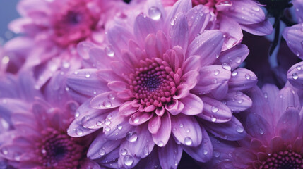 Purple chrysanthemum with water drops in the morning