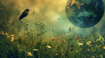 Earth Day background wallpaper, planet earth in nature, go green, ecology, plants