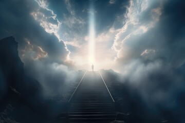 Jesus ascends to heaven in cloudshaped cross - obrazy, fototapety, plakaty