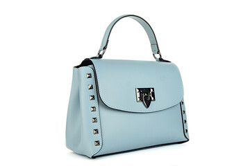 Blue fashion purse handbag on white background isolated