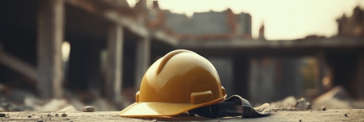 construction helmet at a construction site - obrazy, fototapety, plakaty